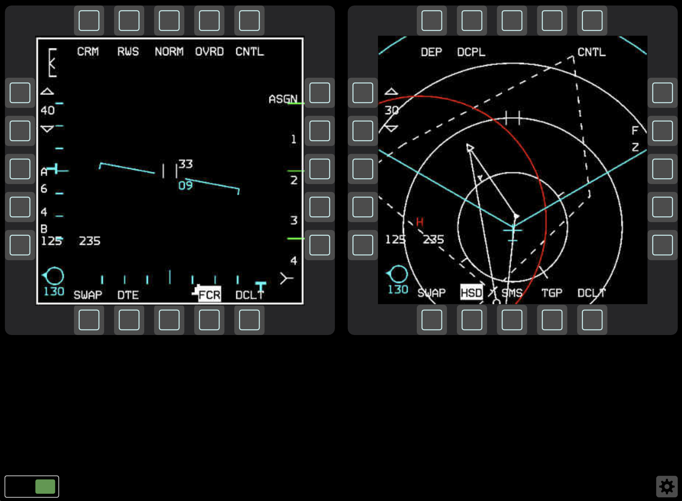 Screenshot showing the default layout MFDs
